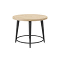 Modern Round Coffee Table with Wooden Top and Black Metal Legs