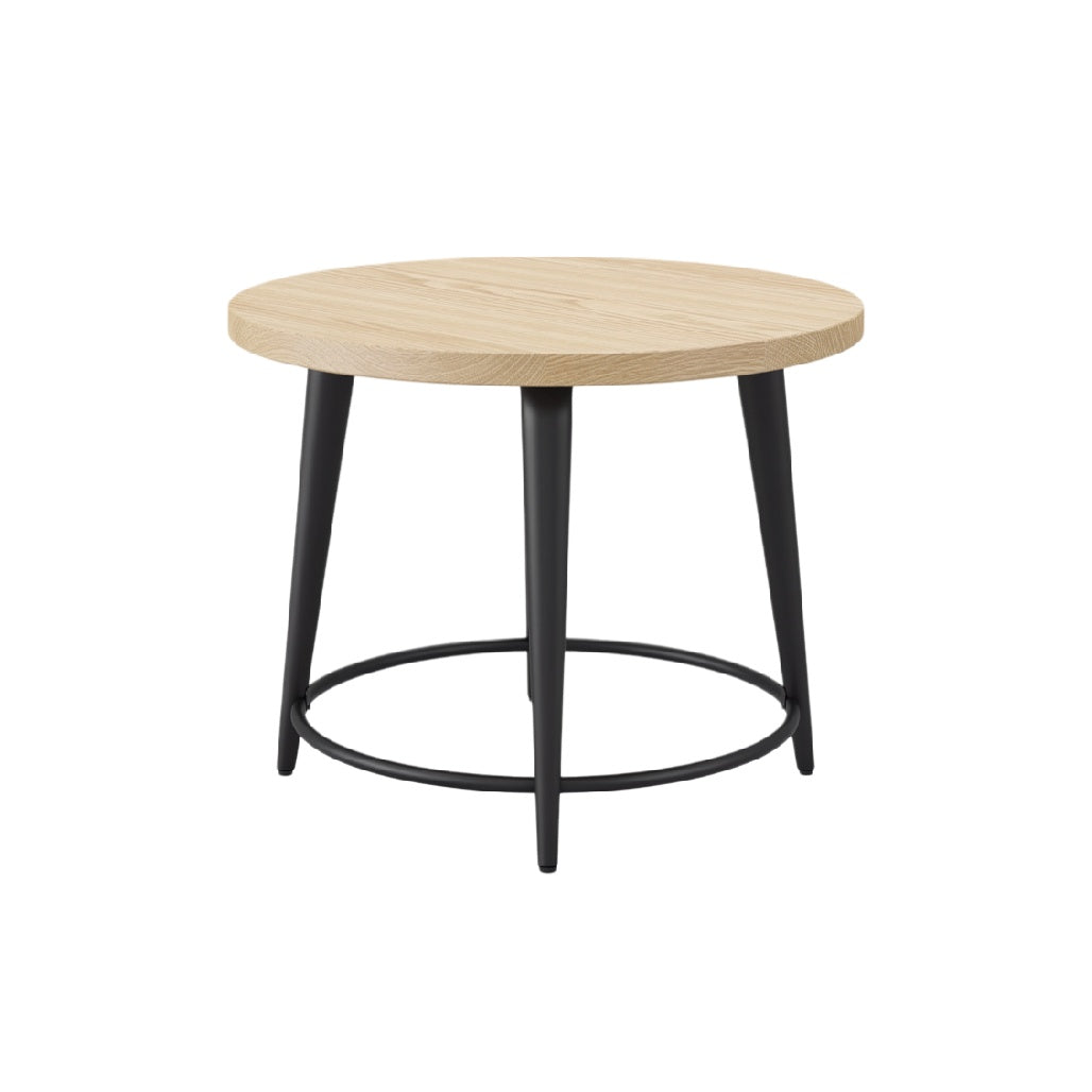 Modern Round Coffee Table with Wooden Top and Black Metal Legs