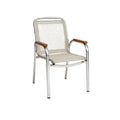Modern Aluminum Patio Chair with Textured Fabric and Wooden Armrests